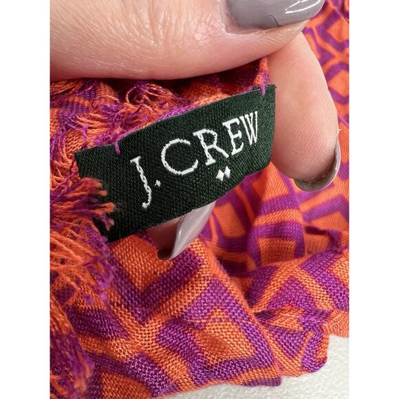 J.Crew Coral Orange Pink Purple Scarf Square Diamond Pattern Lightweight - Picture 7 of 7
